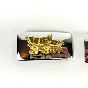 Vtg Western Belt Buckle Covered Wagon Silver Gold Tone Southwestern USA Made EUC